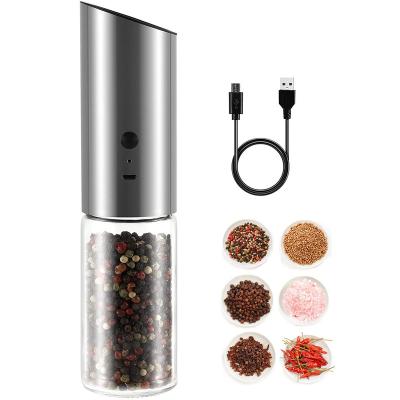 China Viable Stainless Steel Spice Grinder Manual Gravity Electric Salt and Pepper Grinder With Led Light for sale