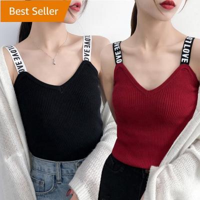 China Korean Slim Viable Women Knit Sleeveless Ready Running Singlet Singlet Suspender Ribbed Letter Strap Inner Tank Top Camisoles Ladies for sale