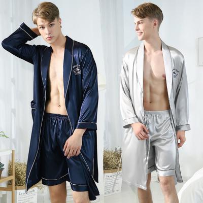 China Dragon Luxurious Silk Spa Long Sleeve Robe Chamber Kimono Bathrobe QUICK DRY Mens Satin Robe for sale