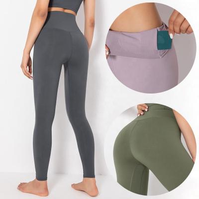 China Dropshipping Breathable Women High Waist Yoga Pants With Pockets Tummy Control Workout Running 4 Way Stretch Yoga Gaiters for sale