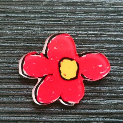 China Custom Lapel Pin Badge Promotion Gifts Cute Red Cartoon Flower Nickel Free Acrylic Aircraft Badge for sale