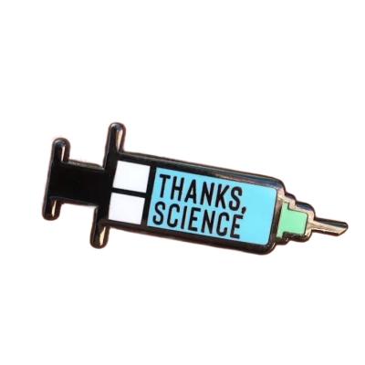 China Nickel Free Science Syringe Mini Needle Lapel Metal Pin Vaccine Badge Thanks for Men and Women Jewelry Brooch Pin for sale