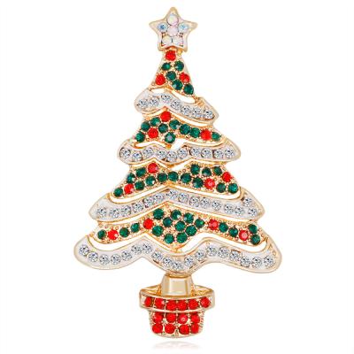 China ALLOY Christmas Gifts Lapel Pin Cheap Tree Badge Rhinestone Metal Promotional Brooch for sale