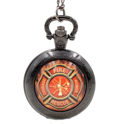 China Retro Pocket Quartz Antique Sticker Honors Fire Black Gun Pendant Watch Chain Necklace for sale