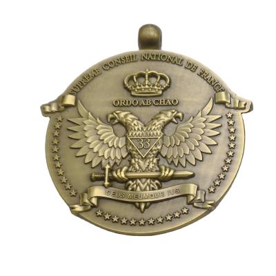 China Cheap Custom Masonic Europe Antique Bronze Metal Engraved 3D Military Sports Medal for sale