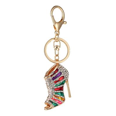 China Zinc Alloy Dangle Key Ornaments FOB Girl Bags Hanging Key Ring Women Bling Crystal High Heels Shoes Keychain for sale