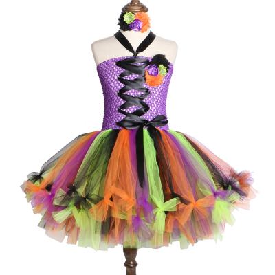 China Polyester+nylon girls carnival party tutu dress fancy witch costume Halloween clothes with hair band for sale