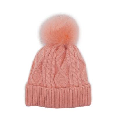 China Hot Selling Softer Fashion Pom Pom Beanie For Women Warm Soft Striped Knit Hat With Pom Soft Ski Cuff Cap for sale