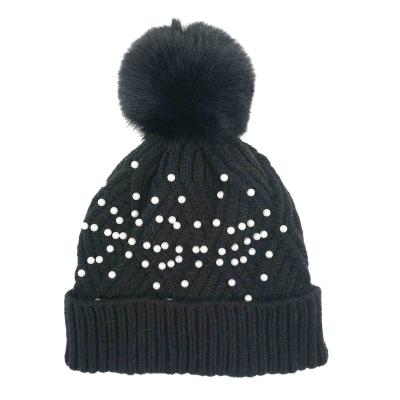 China Wholesale Custom Branded Logo Branded Lady Cap High Quality Black Pearl Cap NewStyle COMMON Winter Knit Beanie Hat for sale