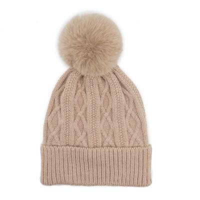 China New Trend COMMON Winter Women Large Soft Fluffy Fur Ball Customize Knitting Beanie Pompom Hat For Women for sale