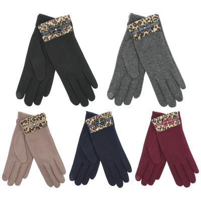 China Preservation Women's Gloves Touch Screen Leopard Print Bow Stylish Gloves Winter Warm for sale