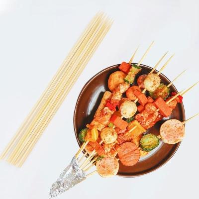 China Heat Resistance BBQ Bamboo Sticks Wooden Skewer 40cm Long Bamboo Hot Dog BBQ Sticks for sale