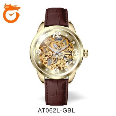 China Waterproof High Quality Skeleton Automatic Ladies Watch Crocodile Brown Leather Strap Luxury Designer Watches Popular Brands for sale