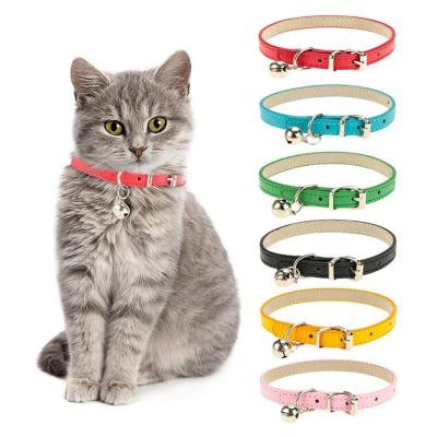 China High Quality Padded Leather Adjustable Detachable Pu Dog Collar Pet Collar With Bell Design for sale