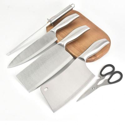 China 6Pcs Full Stainless Steel Minimalist Kitchen Knife Set Multifunctional Knives For Vegetable Meat Fruit Cutting With Sharpening Rod for sale