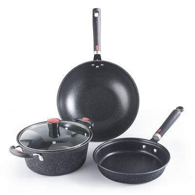 China Minimalist Kitchen Non Stick Pots and Pans Deep Frying Pan 3 Piece Maifan Stone Non-Stick Cookware Sets for sale