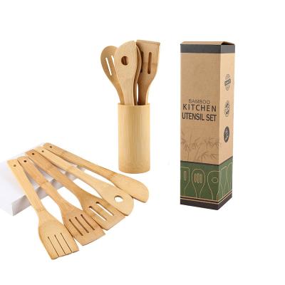 China Hot Selling Amazon Kitchen Cookware Set Bamboo Spatula Viable Natural Bamboo Wooden Cookware Spoon for sale