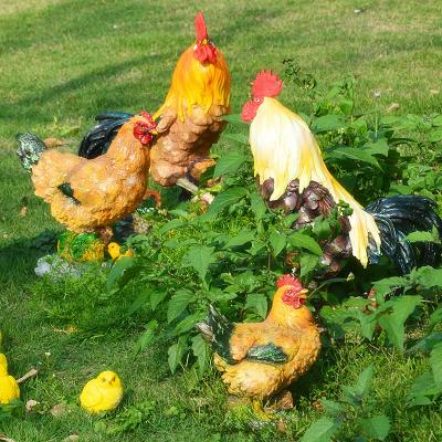 China Europe Rooster Hen Chick OrnamentGarden Decor Solar Flamingo Garden Statues Craft Epoxy Resin for sale