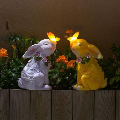 China Garden Solar Outdoor Decoration Carving Simulation Rabbit Butterfly Simulation Ornament Europe Home Lamp Creative Gift for sale