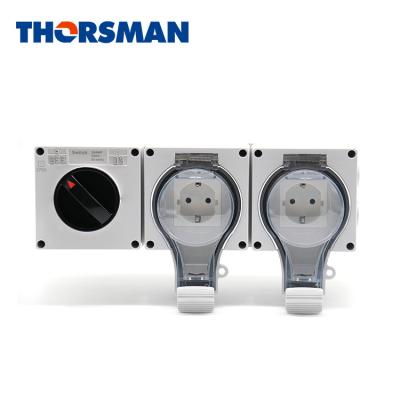 China Commercial THORSMAN 1Gang 16ASwitch+2Gang Schuko Plug/Duplex Schuko Socket With Switch for sale