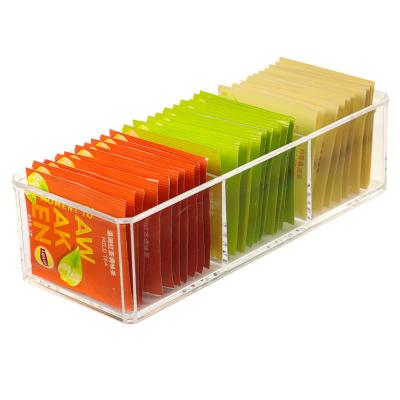 China Modern Minimalist Acrylic Tea Bag Storage Box Desktop Compartment Can Be Stacked Household Dustproof Storage Multifunctional Storage Box for sale