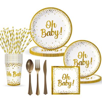 China Contemporary Wholesale Disposable Gold Metallic Foil Dots Dinner Paper Plates For Party Supplies for sale