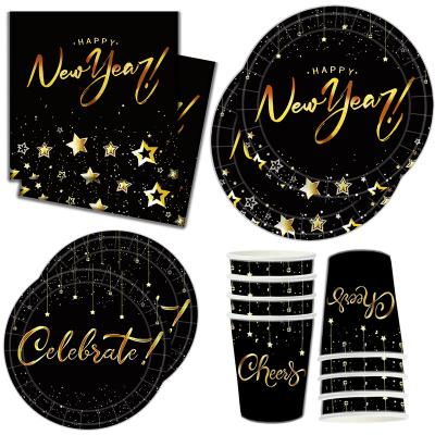 China Contemporary Halloween Party Paper Plate Disposable Black Tissue Paper Cups Gold Cutlery Halloween Party Decorations for sale