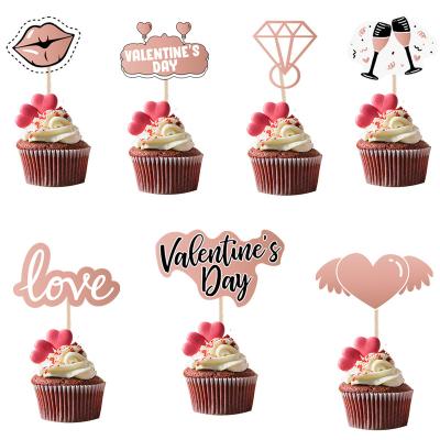 China Valentine's Day Cake Paper Decoration Tools Card Valentine's Day Party Proposal Theme Insert Dessert Table Insert for sale