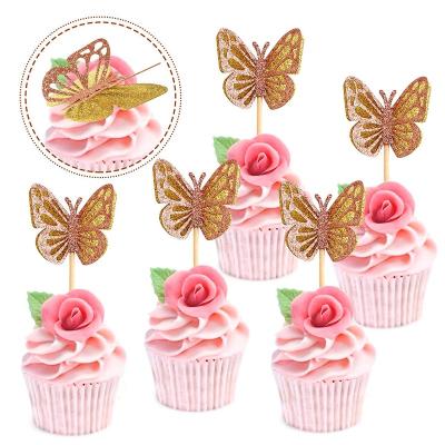 China Acrylic manufacturers wholesale cake insert card double layer 3d butterfly cake decoration insert card for sale