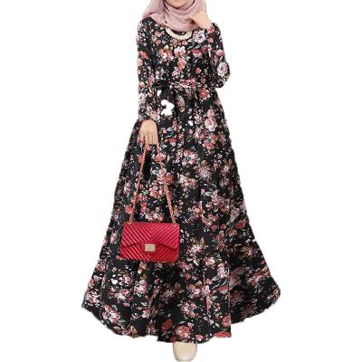 China Anti-pilling Hot Plus Size Printed Floral Robe Musulmane Jilbab Abaya De Dubai Women Muslim Ladies Long Dress for sale