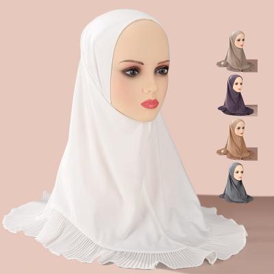 China Simple solid color High Quality Adult Malaysian Ready to Wear Jersey Chiffon Plain Ladies Muslim Women Premium Ruffled Instant Hijab for sale