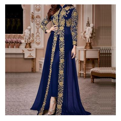 China Anti-pilling Hot Sale New Style Retro Ethnic Long Sleeve Stand Collar Two Piece Evening Dress Moroccan Kaftan Gown Muslim Prom for sale