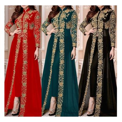 China Anti-pilling Wholesale 2023 New Style Retro Ethnic Long Sleeve Stand Collar Two Piece Evening Dress Moroccan Kaftan Gown Muslim Prom for sale