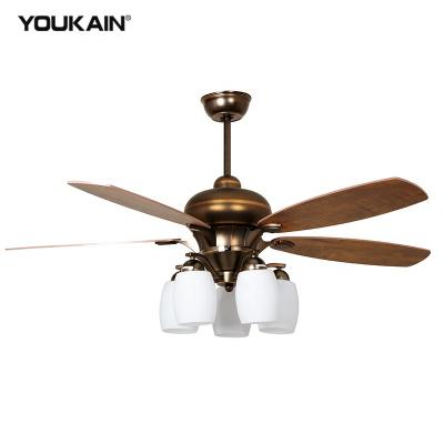 중국 Vintage Ceiling Fan Light Hotel Vintage Ceiling Fan Walnut 5 Blade Plywood Ceiling Fan Light with Remote Control 판매용