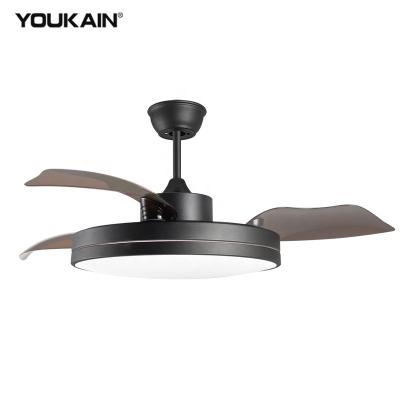 China Slim Design/Retractable Blades/AC Acrylic Shade Silent Home Decor Retractable Led Blade Invisible Lighting Ceiling Fan Light 42 Inch for sale