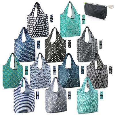 China High Quality Folding Recycle Nylon Shopping Tote Bag Eco-Friendly Folding Bag Recycled Sublimation Polyester Bag With Wide Handle for sale