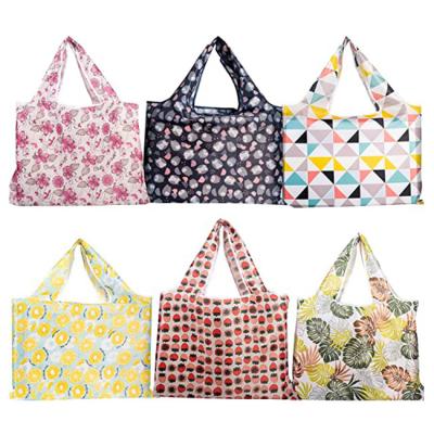 China Portable Folding Fashion Women Handbag Large Capacity Supermarket Shopping Bag Eco-friendly Polyester Washable Shopping Bag for sale