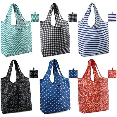 China Large Capacity Supermarket Folding Shopping Bag Wholesale Custom Printed Tote Bag Portable Washable Polyester Fold Nylon Shopping Bag for sale