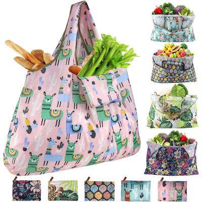 China Heavy Duty Portable Reusable Washable Fold Folding Supermarket Shopping Bag Grocery Storage Bag Large Capacity Tote Bag for sale