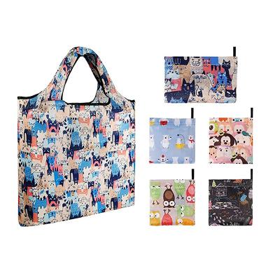 China Custom Foldable Bag Large Capacity Polyester Foldable Portable Washable Bags Recycled Sublimation Waterproof Tote Bag Blank Polyester for sale