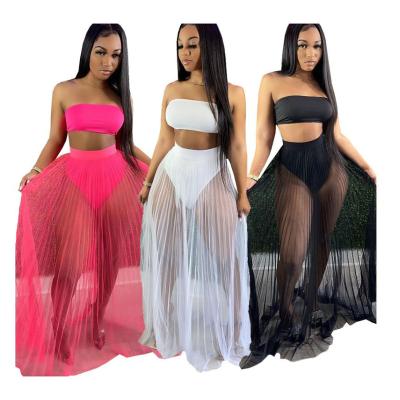 China MD002 Waterproof Wholesale Swimwear and Beachwear Customize 2021 Three-Piece Breast-Wrapped Skirt Bikini Swimwear with Mesh for sale