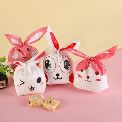 China Long Recyclable Rabbit Ear Candy Plastic Bag Iced Fruit Bag Dessert Cookie Packaging Baking Bag Customize for sale