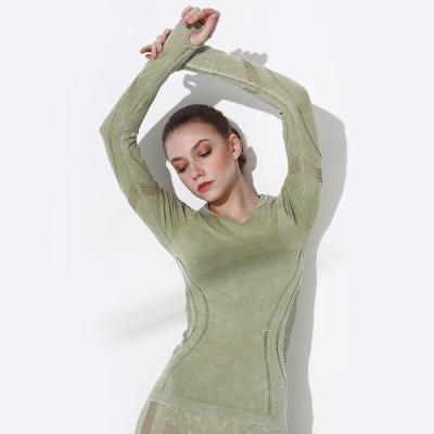 China Breathable ACID WASH SEAMLESS Culture Tops LONG SLEEVE GYMWEAR FOR LADY for sale