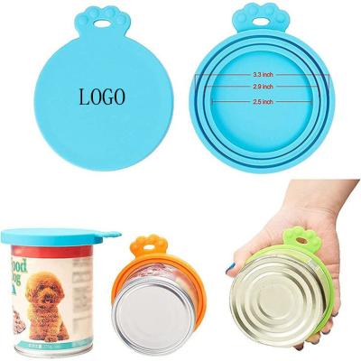 China Universal Non Refillable Amazon BPA Free One Fit 3 Standard Size Silicone Pet Food Box Tin Cover For Dog And Cat for sale