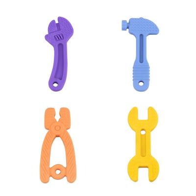 China Toy Amazon Hot Selling Soft Silicone Baby Chew Teether Toys Cute Pliers Wrench Hammer Bar Molar Brush Teething Toys for sale