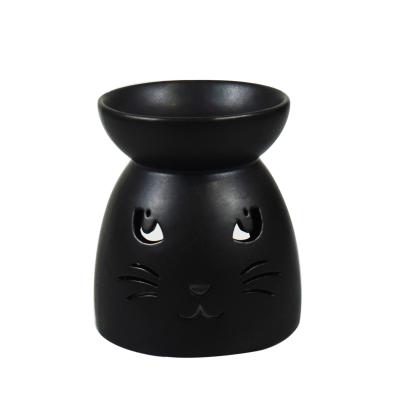 China Porcelain Indoor Cute Tea Pattern Cat Essential Oils Light Ceramic Fragrance Candle Melts Wax Warmer Burner for sale