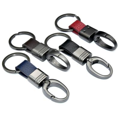 China High Quality Alloy Business Gift Fashion Key Chain Mens Gunmetal Plating Leather Matte Surface Press Clasp Keychain for sale