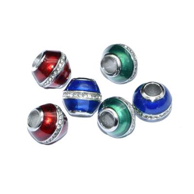 China For Bracelet Making Stainless Steel Double Headed Blue Green Red Enamel Zircon Medium Setting 4mm Big Hole Spacer Beads For Bracelet Making for sale