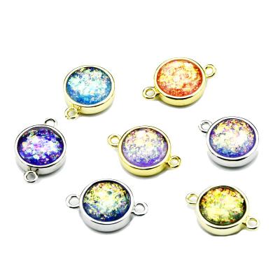 China DIY Jewelry Making Findings New Imagination Opal Violet Fire Green Purple Color Dreamy Round Coin Shape Connectors For DIY Jewelry Making Findings for sale