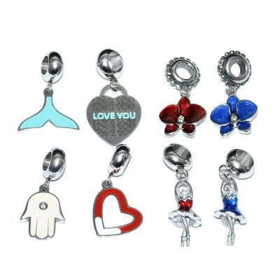 China FASHIONABLE New Arrival Blue Red Enamel Flower Heart Stainless Steel Dancing Lady With Sliding Bead Charms For Bracelet Making for sale